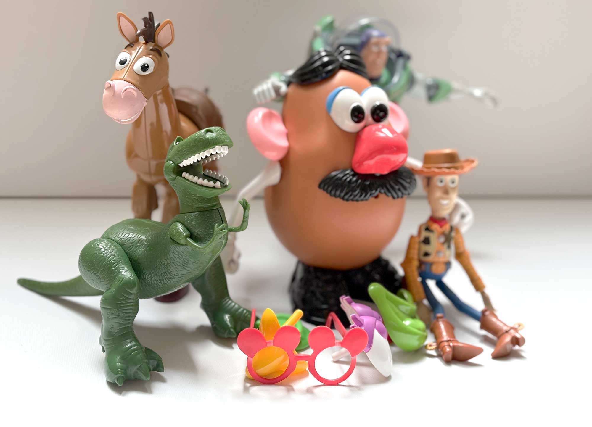 The same Thinkway Toy Story figures, with Rex and Bullseye in focus